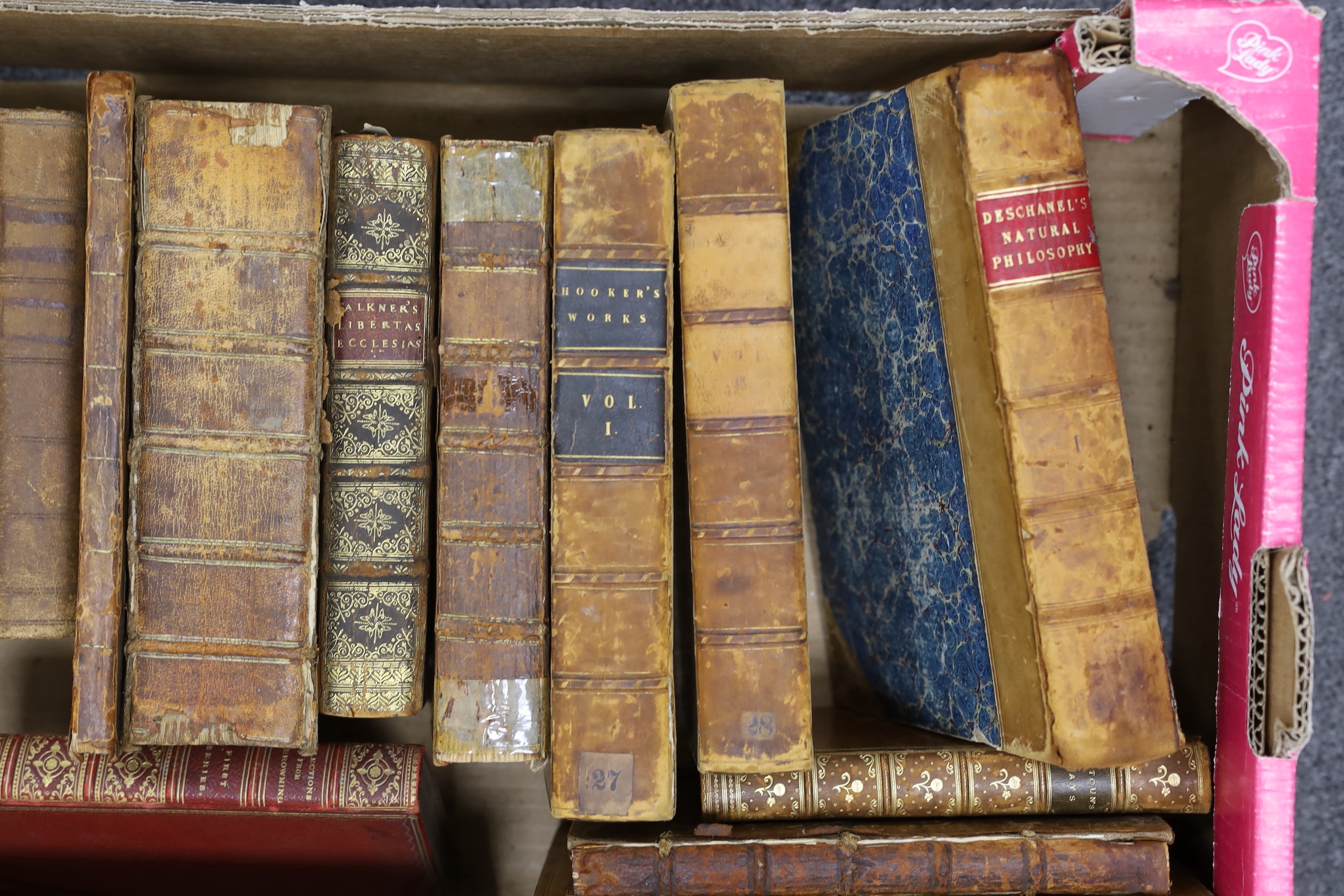 Old Leather - a miscellany; includes Taylor, Rev. Isaac - Scenes in Asia ..., 2nd edition, folded coloured map and plates; original pictorial boards, 1821; Brookes, R. - The General Gazetter ..., 2nd edition, folded maps